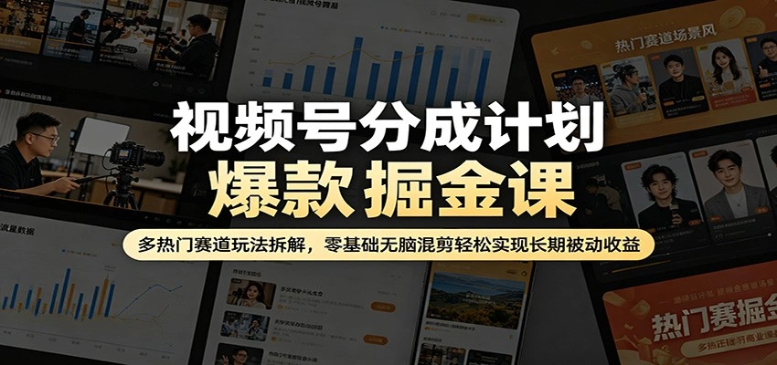 视频号分成计划爆款掘金课：多热门赛道玩法拆解，零基础无脑混剪轻松实现长期被动收益-科技美南博客