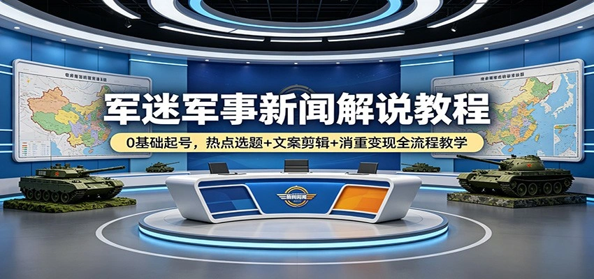 军迷军事新闻解说教程：0基础起号，热点选题+文案剪辑+消重变现全流程教学-科技美南博客