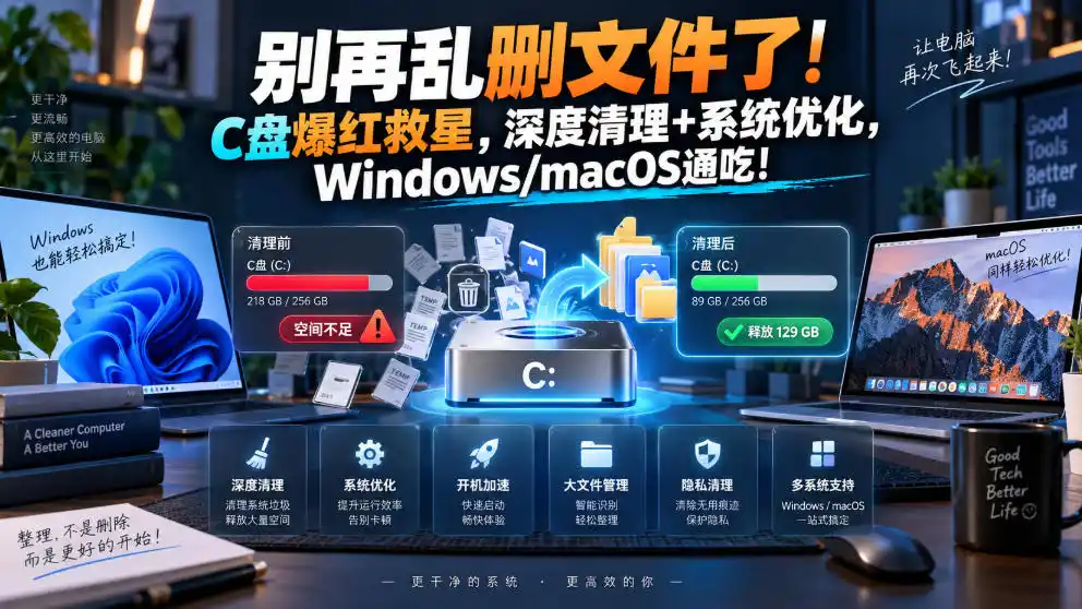 别再乱删文件了！C盘爆红救星，深度清理+系统优化，Windows/macOS通吃！-科技美南博客