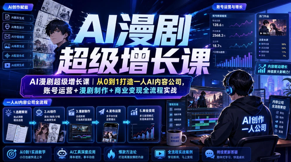 AI漫剧超级增长课｜从0到1打造一人AI内容公司，账号运营+漫剧制作+商业变现全流程实战-科技美南博客