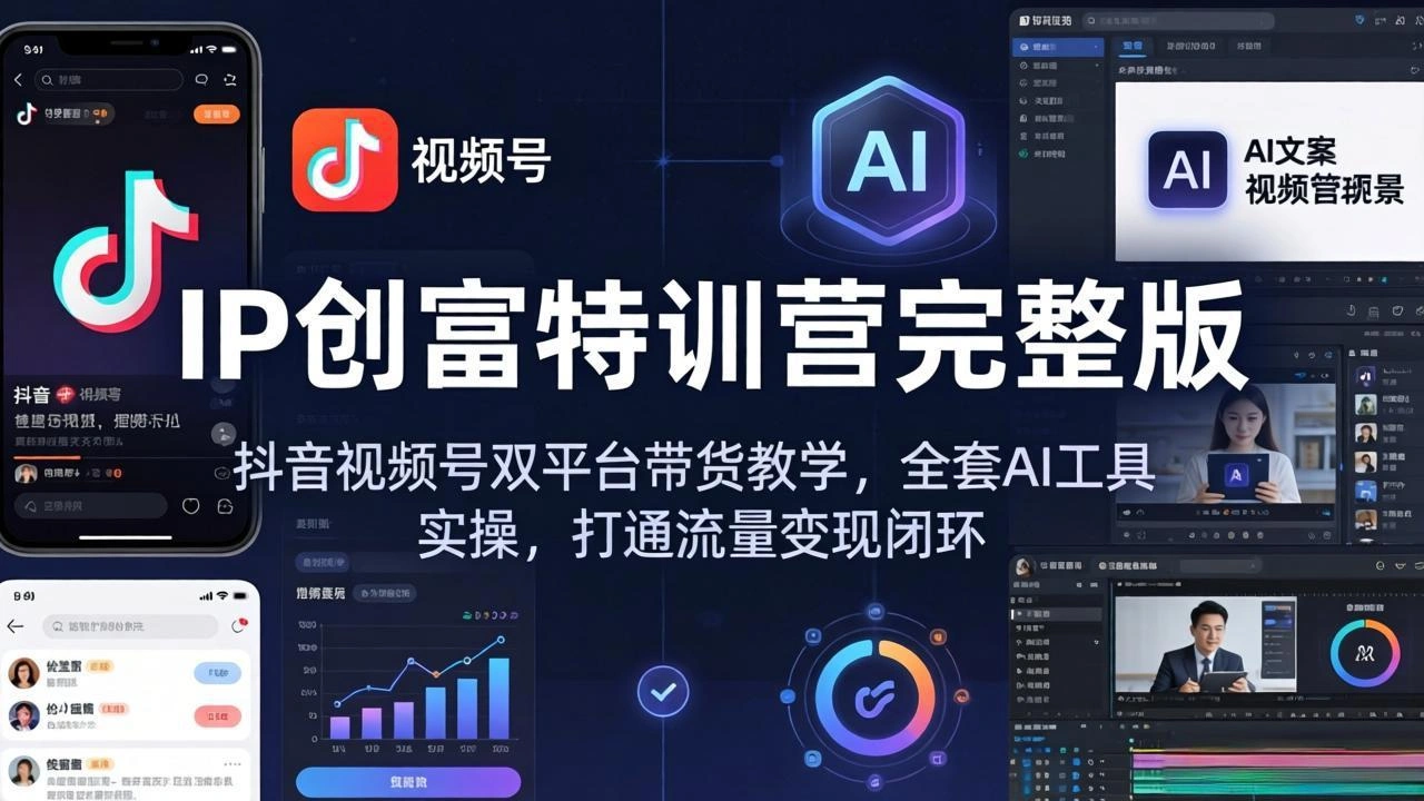 IP创富特训营完整版：抖音视频号双平台带货教学，全套AI工具实操，打通流量变现闭环-科技美南博客