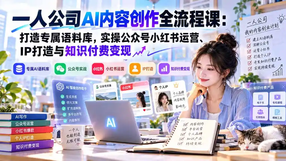 一人公司AI内容创作全流程课：打造专属语料库，实操公众号小红书运营、IP打造与知识付费变现方法论-科技美南博客