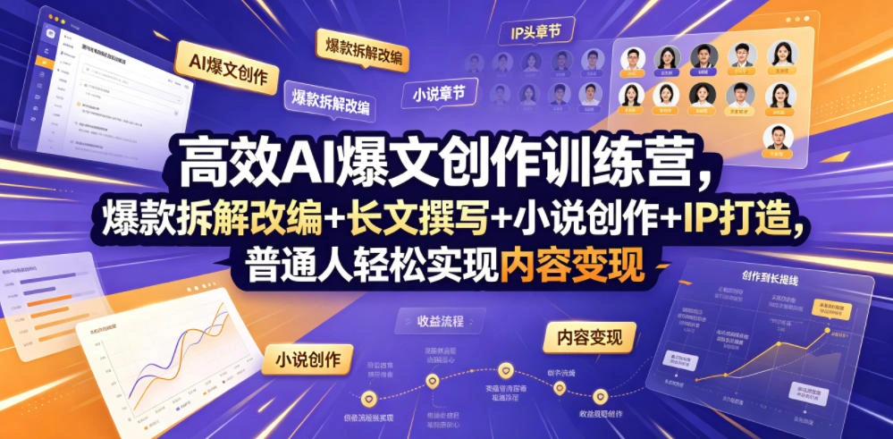 高效AI爆文创作训练营，爆款拆解改编+长文撰写+小说创作+IP打造，普通人轻松实现内容变现-科技美南博客