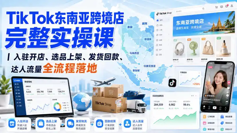 TikTok东南亚跨境店完整实操课｜入驻开店、选品上架、发货回款、达人流量全流程落地-科技美南博客