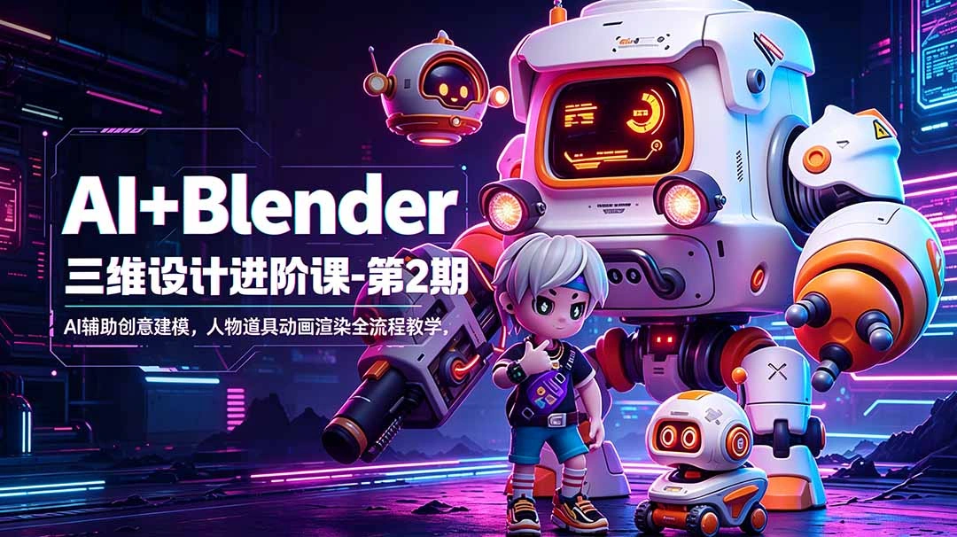 AI+Blender三维设计进阶课-第2期：AI辅助创意建模，人物道具动画渲染全流程教学-科技美南博客