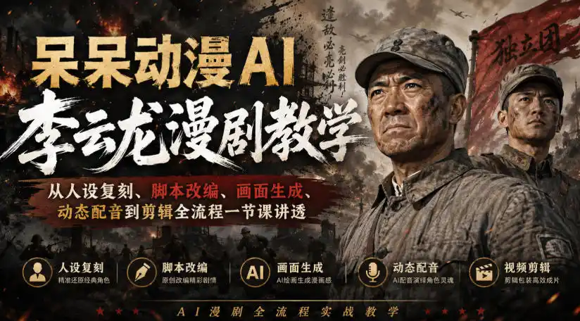 呆呆动漫AI李云龙漫剧教学，从人设复刻、脚本改编、画面生成、动态配音到剪辑全流程一节课讲透-科技美南博客