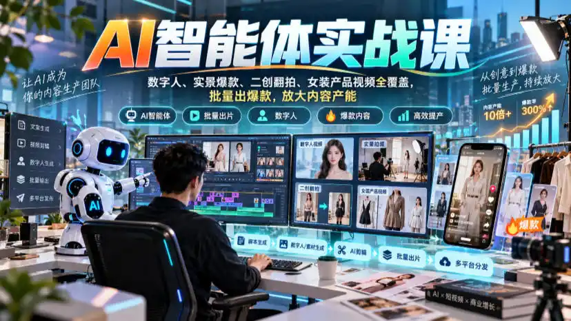 AI智能体实战课，数字人、实景爆款、二创翻拍、女装产品视频全覆盖，批量出爆款，放大内容产能-科技美南博客