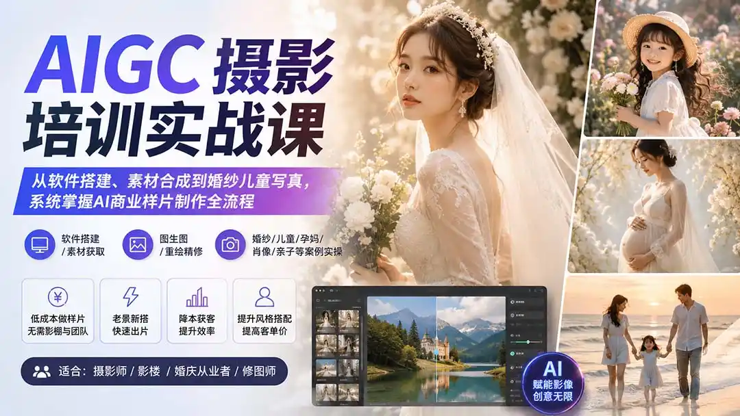 AIGC摄影培训实战课：从软件搭建、素材合成到婚纱儿童写真，系统掌握AI商业样片制作全流程-科技美南博客