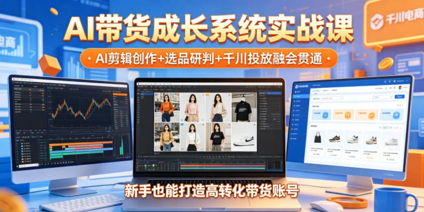 AI带货成长系统实战课，AI剪辑创作+选品研判+千川投放融会贯通，新手也能打造高转化带货账号(更新2026年)-科技美南博客