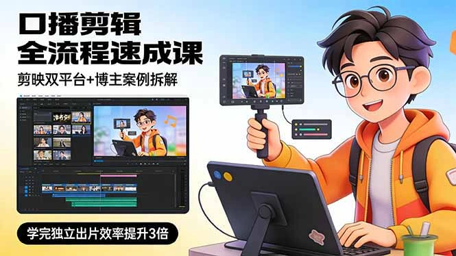 口播剪辑全流程速成课，剪映双平台+博主案例拆解，学完独立出片效率提升3倍-科技美南博客