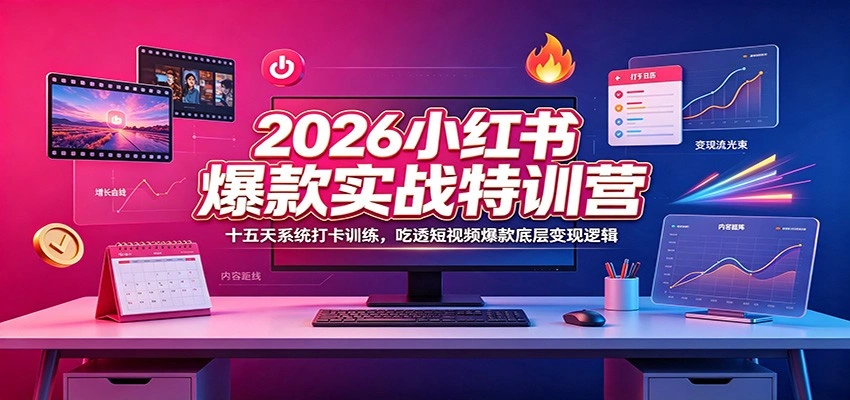 2026小红书爆款实战特训营：十五天系统打卡训练，吃透短视频爆款底层变现逻辑-科技美南博客