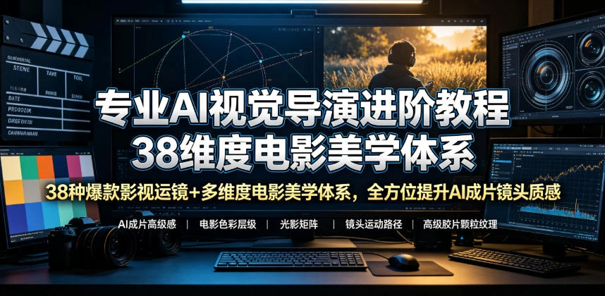 专业AI视觉导演进阶教程，38种爆款影视运镜+多维度电影美学体系，全方位提升AI成片高级感与镜头质感-科技美南博客