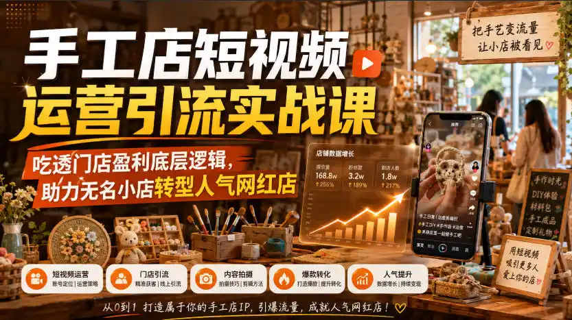 手工店短视频运营引流实战课,吃透门店盈利底层逻辑,助力无名小店转型人气网红店-科技美南博客