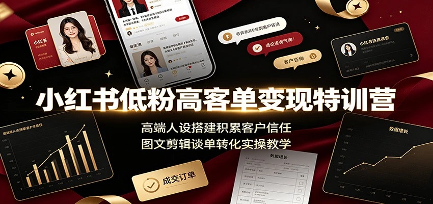 小红书低粉高客单变现特训营：高端人设搭建积累客户信任，图文剪辑谈单转化实操教学-科技美南博客