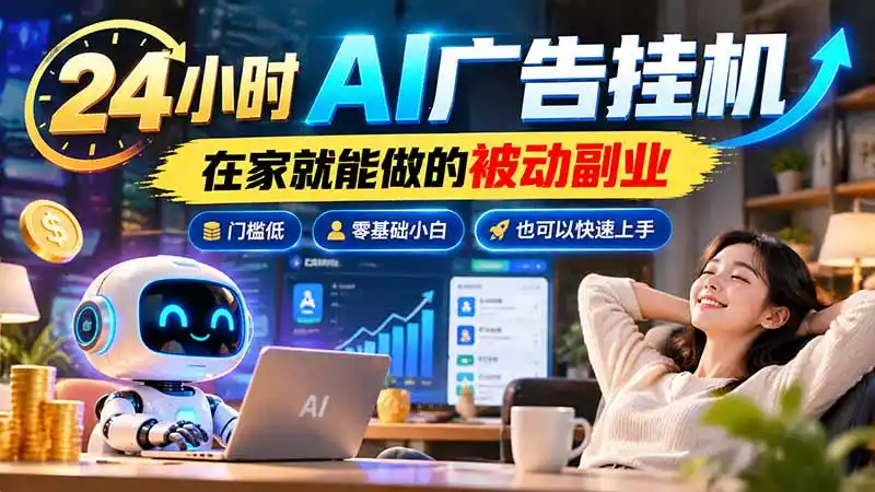 24小时AI广告挂机|在家就能做的被动副业,门槛低,零基础小白也可以快速上手-科技美南博客