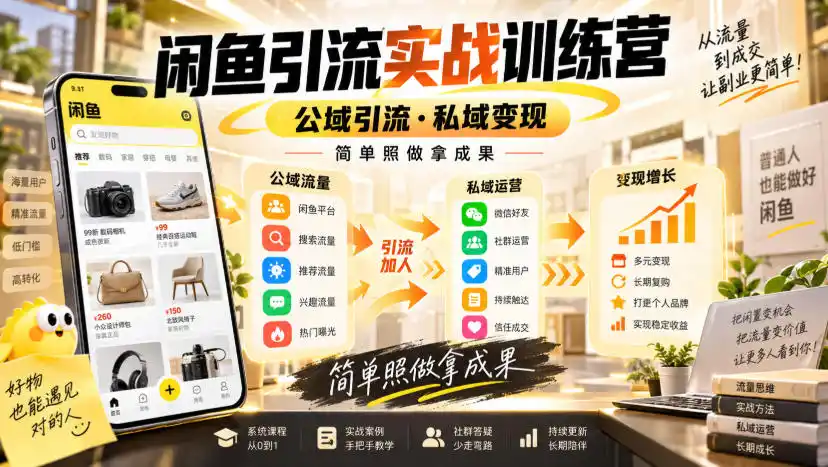 闲鱼引流实战训练营，公域引流·私域变现，简单照做拿成果-科技美南博客