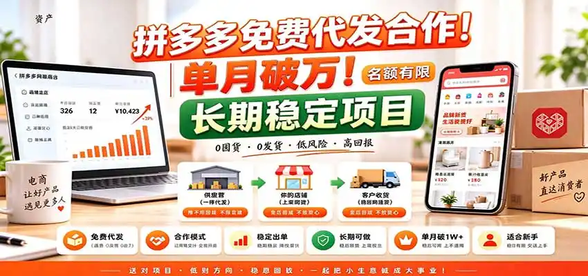 拼多多免费代发合作|单月破万!长期稳定项目,名额有限-科技美南博客