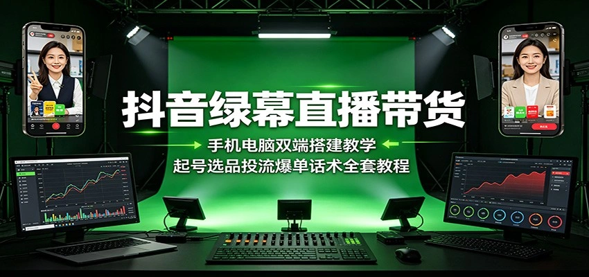 抖音绿幕直播带货：手机电脑双端搭建教学，起号选品投流爆单话术全套教程-科技美南博客
