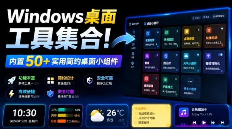 Windows桌面工具集合！内置50+实用简约桌面小组件，含截图、录屏、翻译、天气等，多秘工具箱-科技美南博客