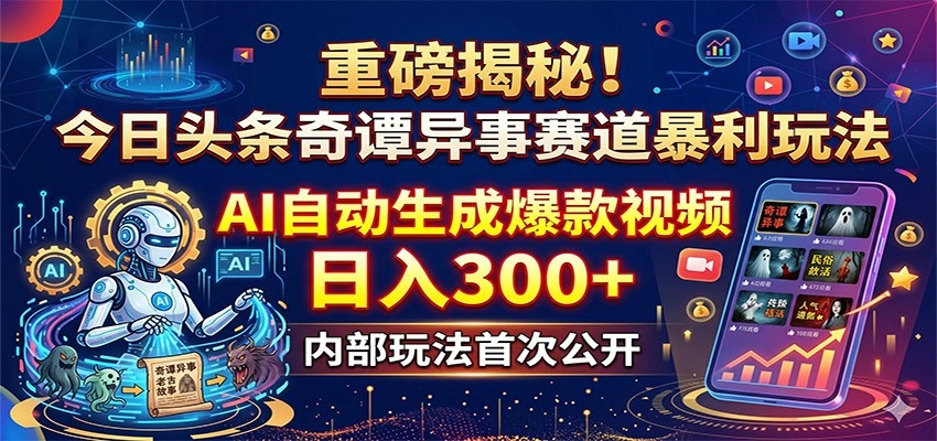 重磅揭秘！今日头条奇谭异事赛道暴利玩法：AI自动生成爆款视频，日入300+-科技美南博客