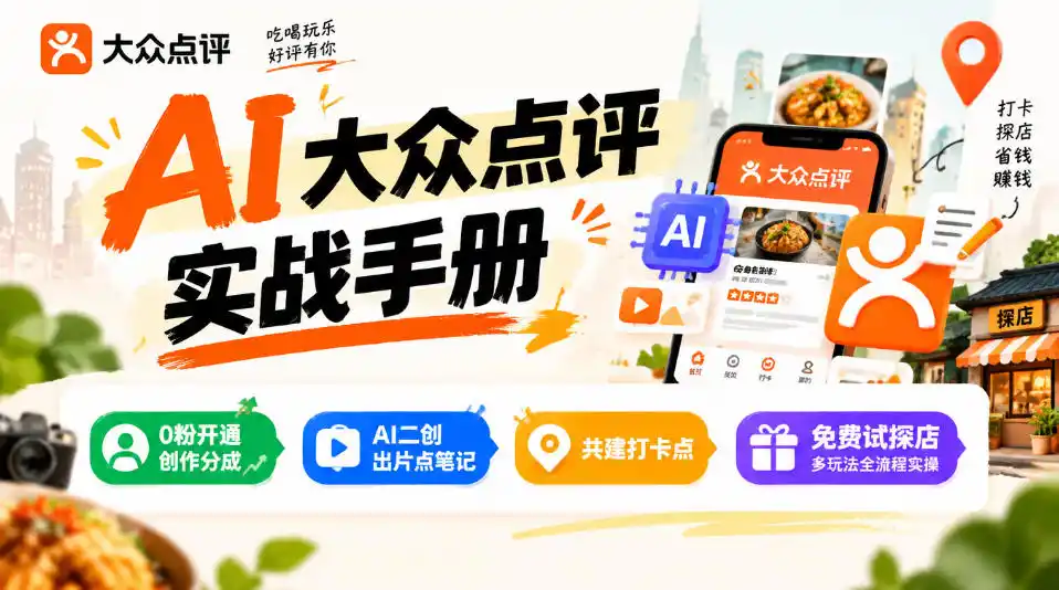 某局的AI大众点评实战手册，0粉开通创作分成、AI二创出片点笔记、共建打卡点、免费试探店多玩法全流程实操-科技美南博客