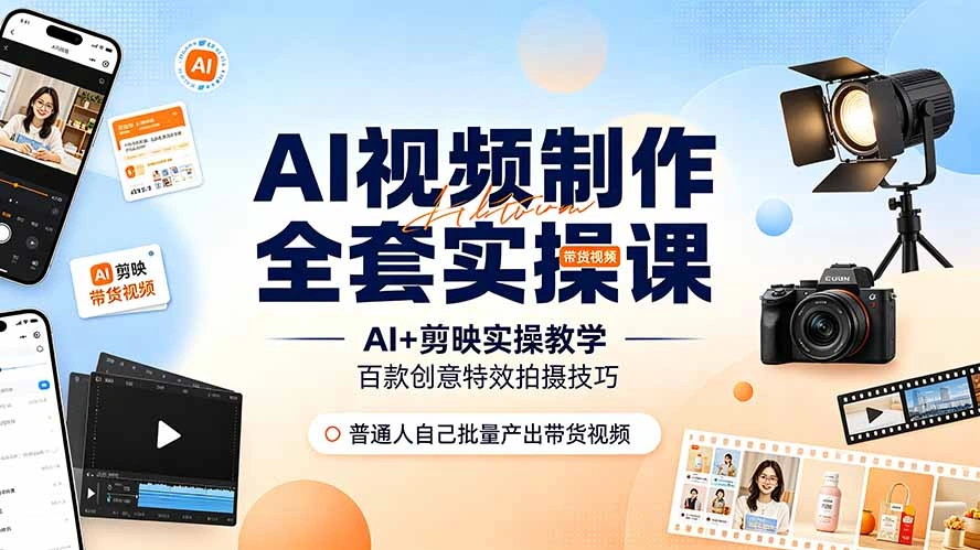 AI视频制作全套实操课，多款AI工具搭配剪映教学，百种特效运镜拍摄实操，抖音账号带货运营全覆盖-科技美南博客