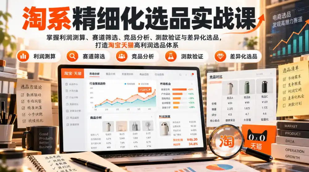 货架电商精细化选品实战课：掌握利润测算、赛道筛选、竞品分析、测款验证与差异化选品，打造淘宝天猫高利润选品体系-科技美南博客