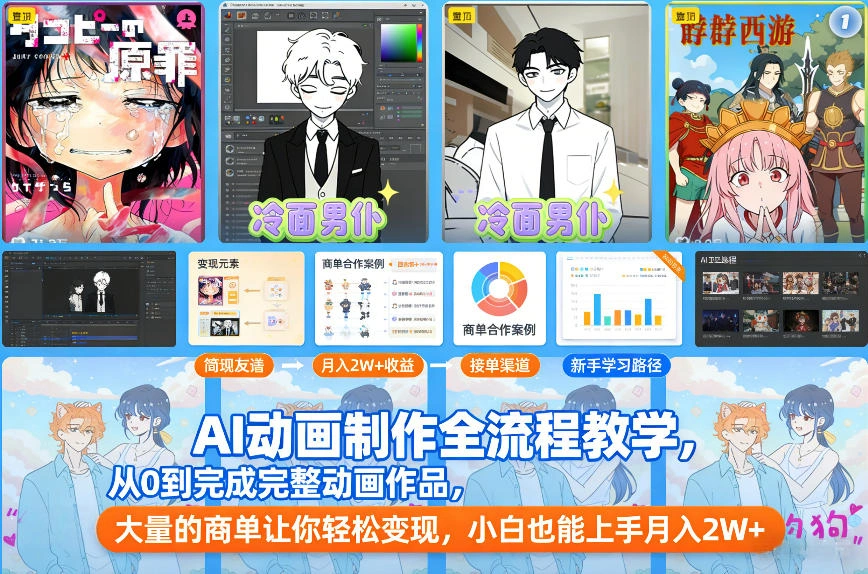 AI动画制作全流程教学，从0到完成完整动画作品，大量的商单让你轻松变现，小白也能上手月入2W+-科技美南博客