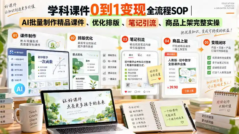 学科课件0到1变现全流程SOP｜AI批量制作精品课件、优化排版、笔记引流、商品上架完整实操-科技美南博客