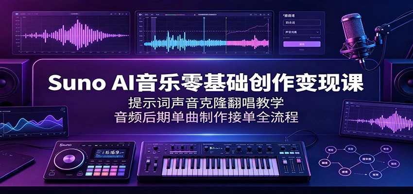 Suno AI音乐零基础创作变现课：提示词声音克隆翻唱教学，音频后期单曲制作接单全流程-科技美南博客