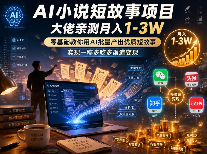 AI小说短故事项目,大佬亲测月入1-3W,零基础教你用AI批量产出优质短故事,实现一稿多吃多渠道变现-科技美南博客