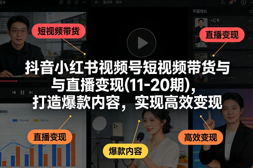 抖音小红书视频号短视频带货与直播变现(10-21期)，打造爆款内容，实现高效变现(更新05月08日)-科技美南博客