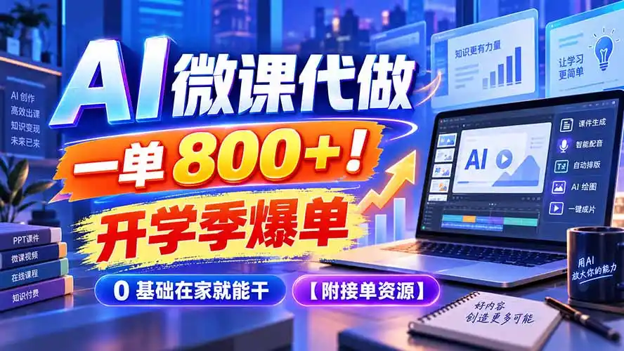 AI 微课代做，一单 800+！开学季爆单，0 基础在家就能干【附接单资源】-科技美南博客