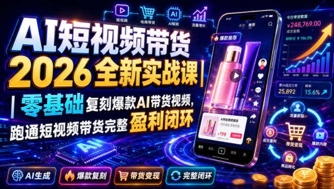 AI短视频带货2026全新实战课｜零基础复刻爆款AI带货视频，跑通短视频带货完整盈利闭环-科技美南博客