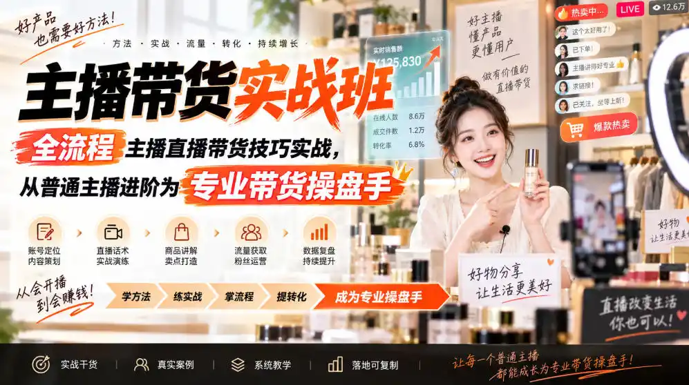 主播带货实战班ZB，全流程主播直播带货技巧实战，从普通主播进阶为专业带货操盘手-科技美南博客