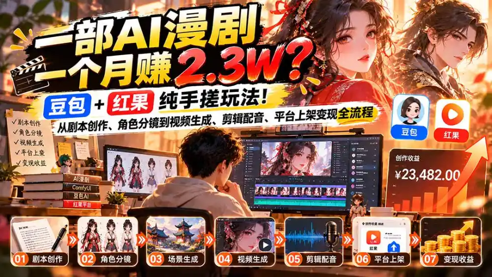 一部AI漫剧一个月赚2.3W?豆包+红果纯手搓玩法!从剧本创作、角色分镜到视频生成、剪辑配音、平台上架变现全流程-科技美南博客