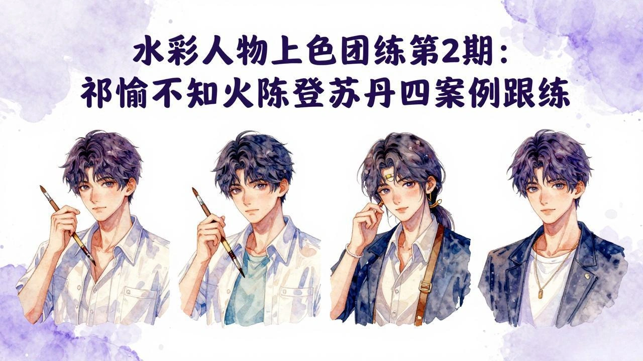 水彩人物上色团练第2期：祁煜不知火陈登苏丹四案例跟练，手把手提升绘画能力-科技美南博客