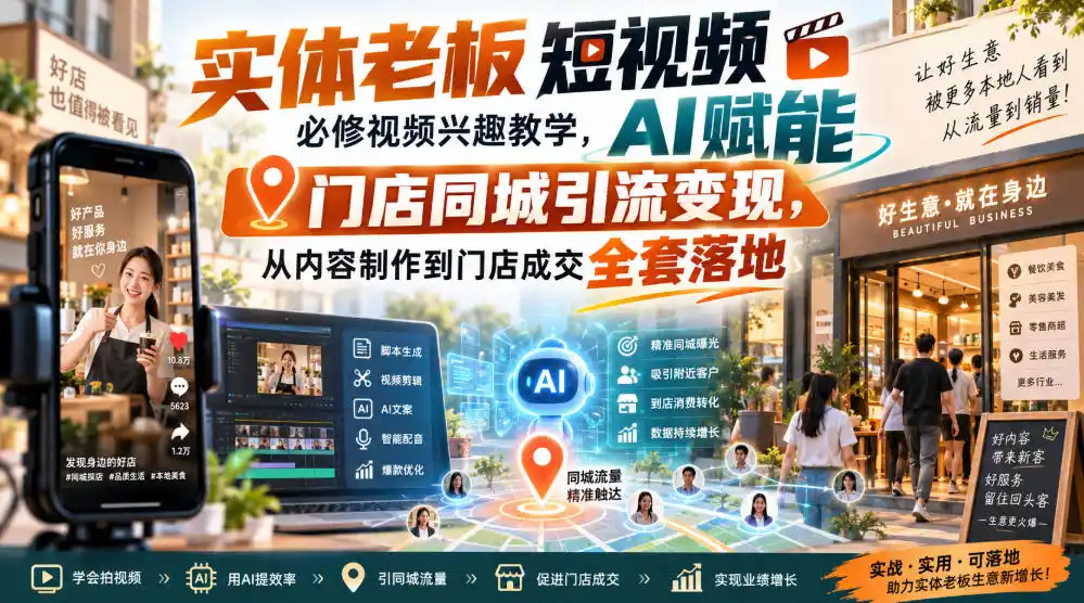 实体老板短视频必修视频兴趣教学,AI赋能门店同城引流变现,AI+短视频+直播打爆实体客流量-科技美南博客