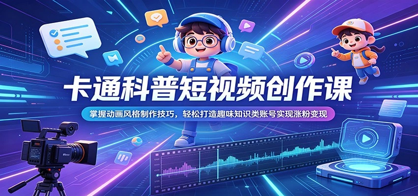 卡通科普短视频创作课:掌握动画风格制作技巧,轻松打造趣味知识类账号实现涨粉变现-科技美南博客