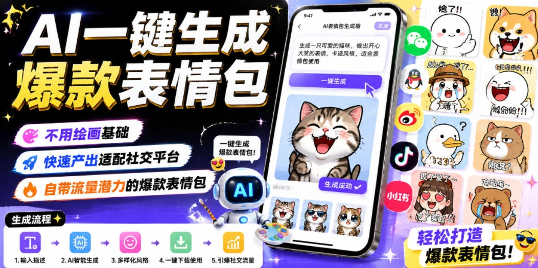 AI一键生成爆款表情包，不用绘画基础，快速产出适配社交平台，自带流量潜力的爆款表情包-科技美南博客