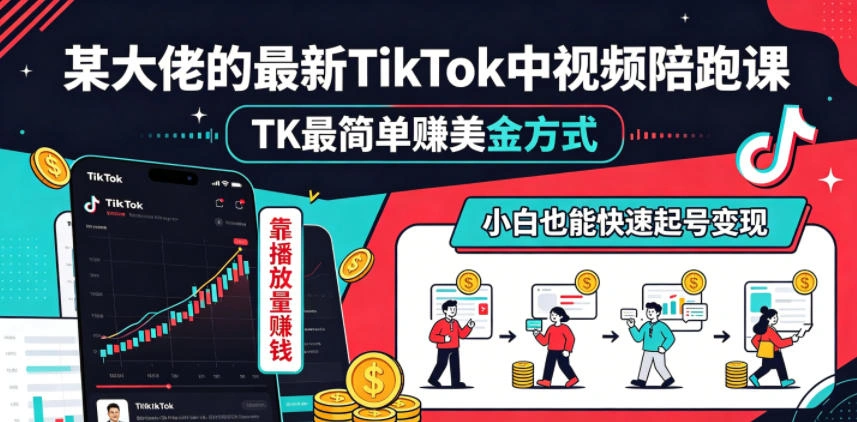 某大佬的最新TikTok中视频陪跑课，TK最简单賺美金方式，靠播放量賺钱，小白也能快速起号变现-科技美南博客