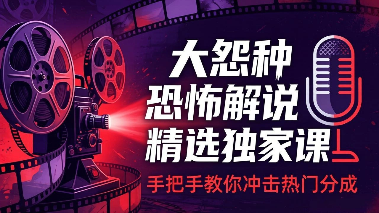 大怨种恐怖解说精选独家课：电影下载+文案配音+片头封面，手把手教你冲击热门分成-科技美南博客