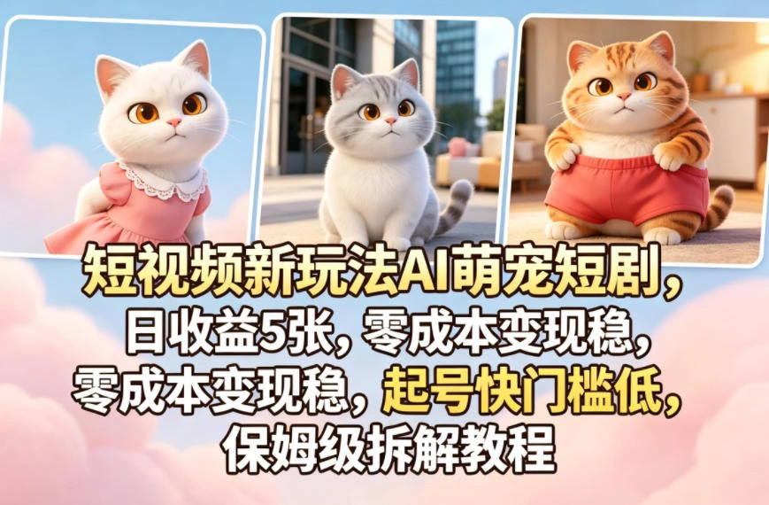 短视频新玩法AI萌宠短剧，日收益5张，零成本变现稳，起号快门槛低，保姆级拆解教程-科技美南博客