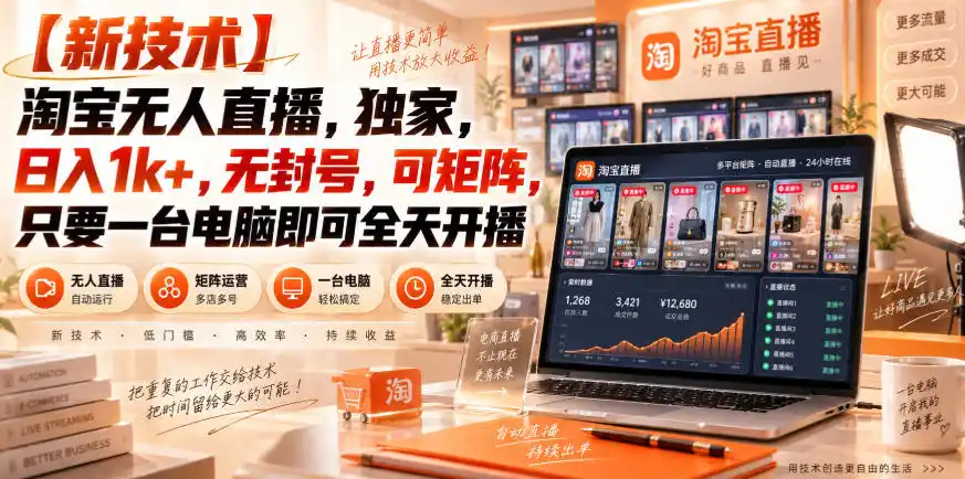 【独家新技术】淘宝无人直播，日入1k+，无封号，可矩阵，只要一台电脑即可全天开播【揭秘】-科技美南博客