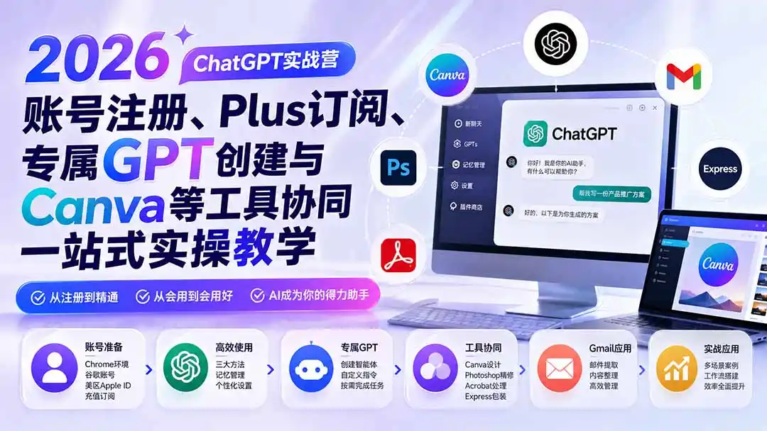 2026 ChatGPT实战营；账号注册、Plus订阅、专属GPT创建与Canva等工具协同一站式实操教学-科技美南博客