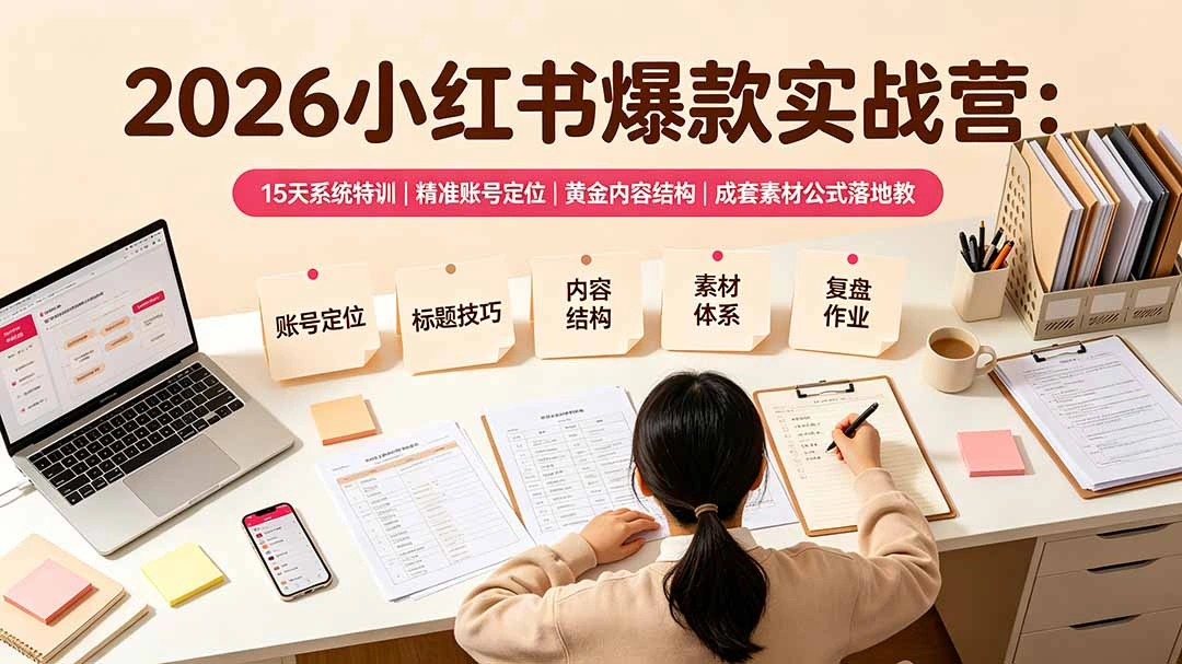 2026小红书爆款实战营：15天系统特训｜精准账号定位｜黄金内容结构｜成套素材公式落地教程-科技美南博客