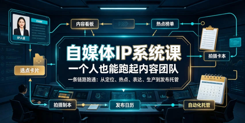 自媒体IP系统课，一个人也能跑起内容团队，一条链路跑通，从定位、热点、表达、生产到发布托管-科技美南博客