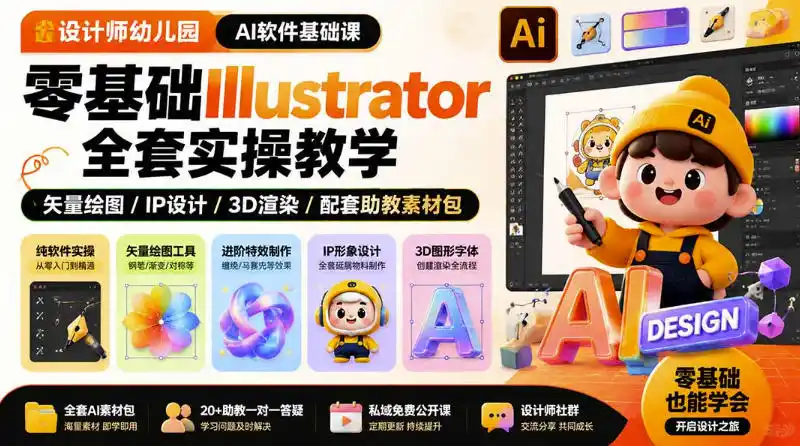 设计师幼儿园AI软件基础课｜零基础Illustrator全套实操，只教软件，不教设计-科技美南博客