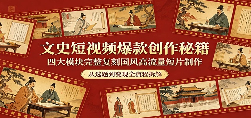 文史短视频爆款创作秘籍：四大模块完整复刻国风高流量短片制作-科技美南博客