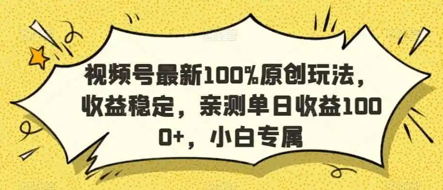 视频号最新100%原创玩法，收益稳定，亲测单日收益1000+，小白专属【揭秘】-科技美南博客
